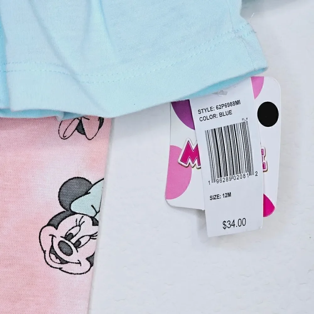 New! Disney Minnie Mouse 2 Piece Long Sleeve Ruffle Top Legging Baby Toddler Set